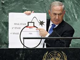 Description: Israel's Prime Minister Benjamin Netanyahu points to a red line he has drawn on the graphic of a bomb as he addresses the 67th United Nations General Assembly at the U.N. Headquarters in New York, September 27, 2012. REUTERS/Lucas Jackson